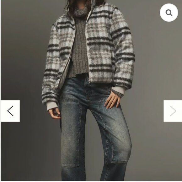 Anthropologie Plaid Puffer Jacket Brushed Zip up NWT Medium - Picture 2 of 7